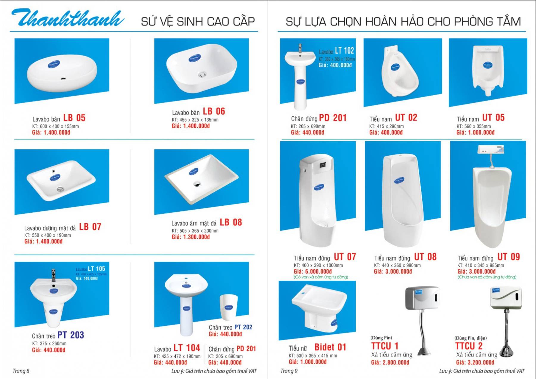 catalogue và Bảng giá Thiết bị vệ sinh Thanh Thanh mới nhất /page 5